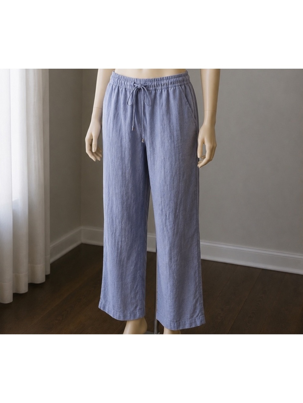 Liz Claiborne Women’s XL Linen Blend Wide Leg Pull On Pants Purple Drawstring